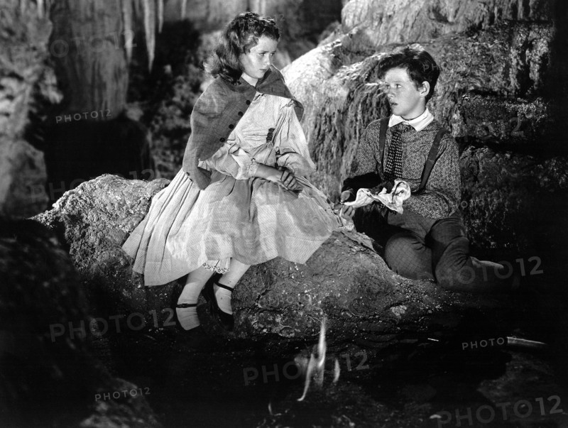 Ann Gillis and Tommy Kelly on-set of the Film, "The Adventures of Tom Sawyer", 1938