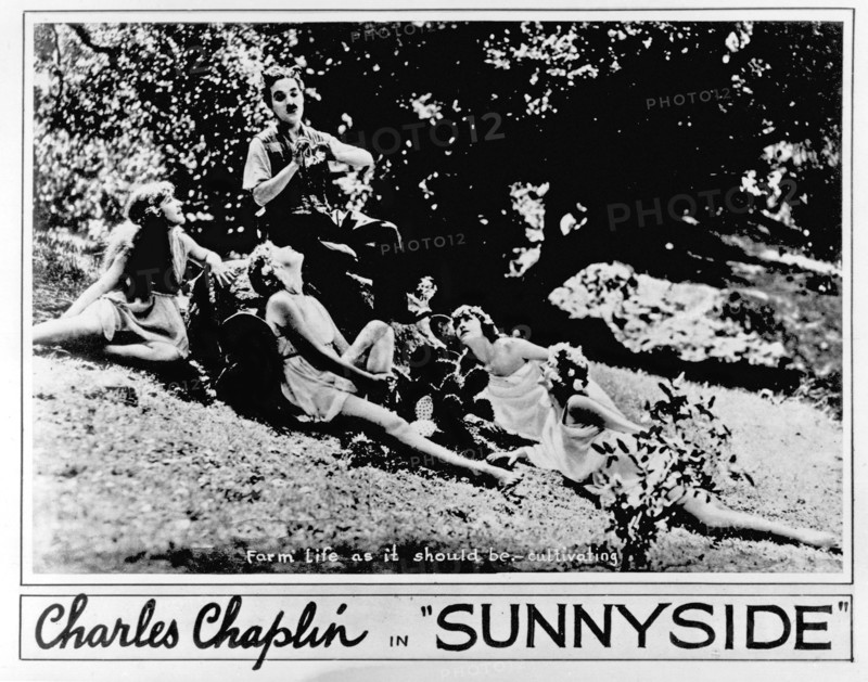 Charlie Chaplin on-set of the Film, "Sunnyside", 1919