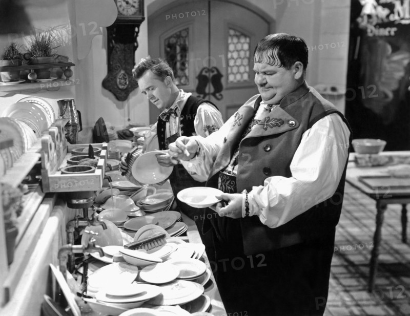 Stan Laurel and Oliver Hardy on-set of the Film, "Swiss Miss", 1938