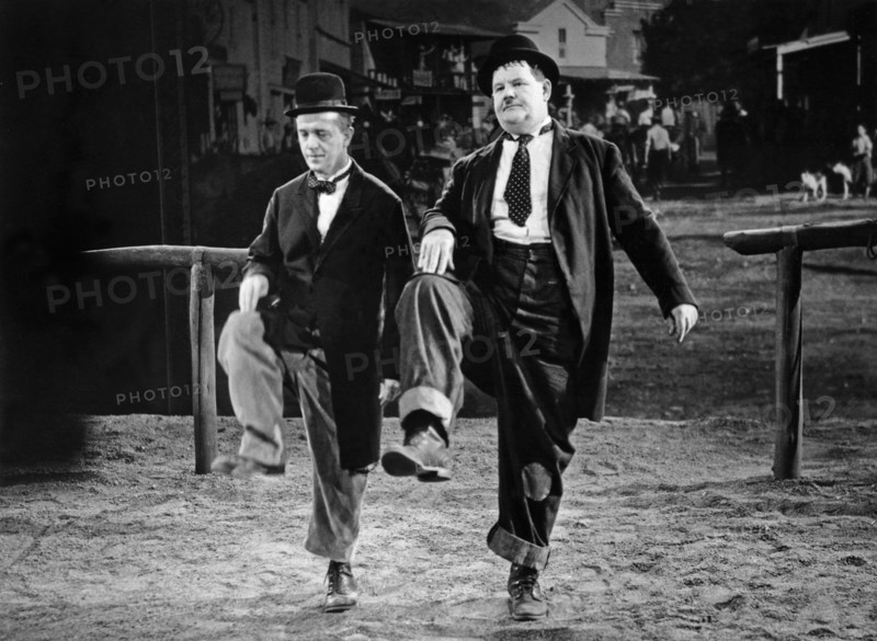 Stan Laurel and Oliver Hardy on-set of the Film, Way Out West, 1937