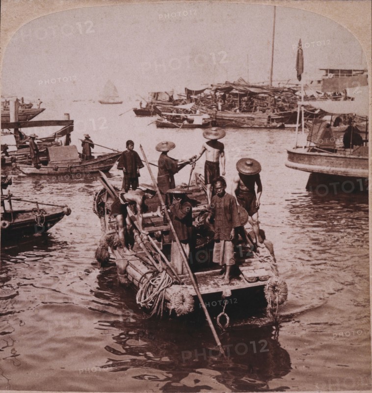 Arrival of Fishing Boat in Harbor, Hong Kong, Single Image of Stereo Card, 1896