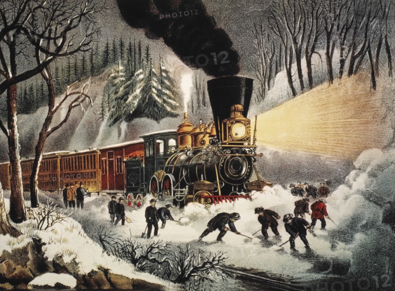 American Railroad Scene, Snow Bound, Lithograph, Currier & Ives, 1871