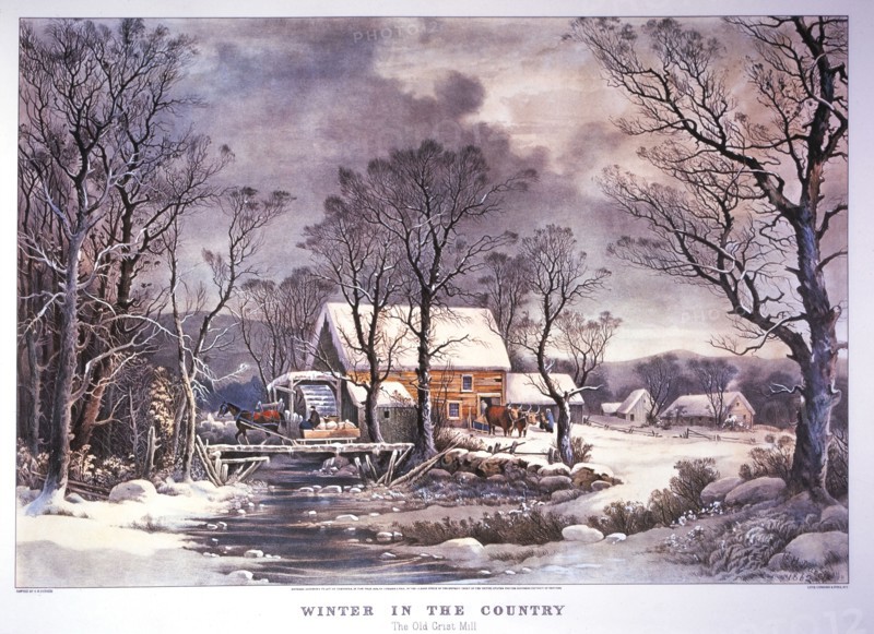 Winter in the Country, The Old Grist Mill, Lithograph, Currier & Ives, 1864