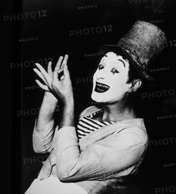 Marcel Marceau (1923-2007), French Actor and Mime, Top Hat and White Makeup, Portrait, circa 1955