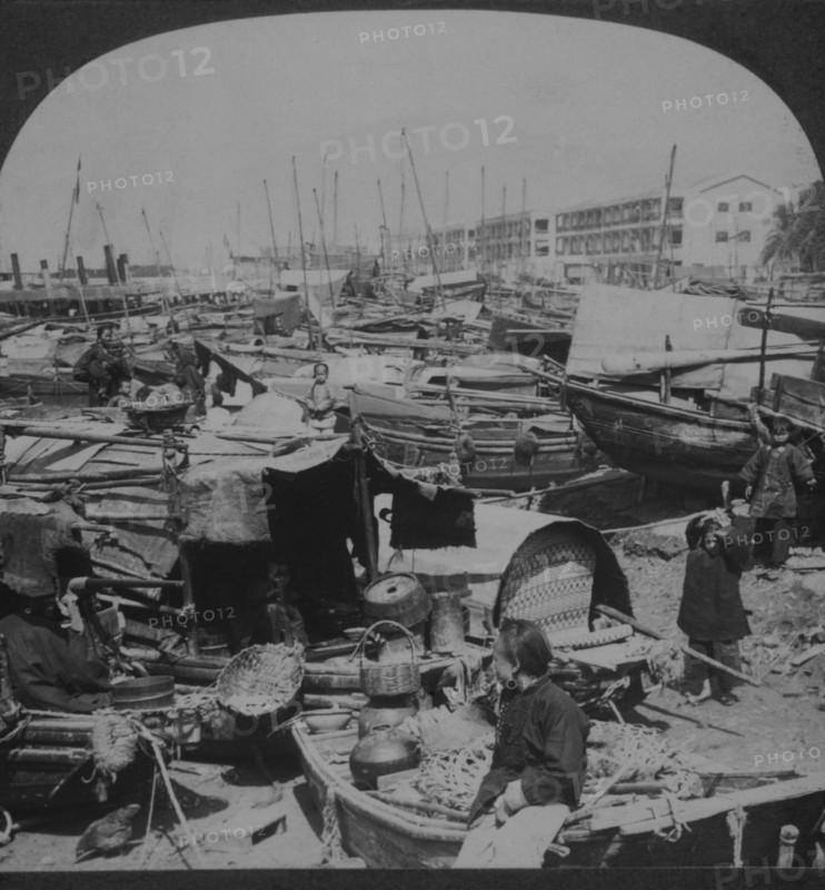 Fishing Boats in Harbor, Kowloon, Hong Kong, Single Image of Stereo Card, 1910