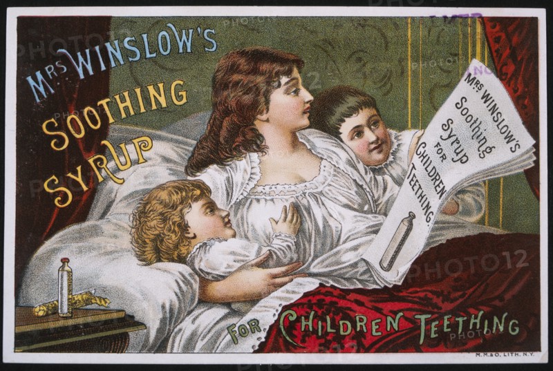 Mother with Two Children, Mrs. Winslow's Soothing Syrup, Trade Card, circa 1900