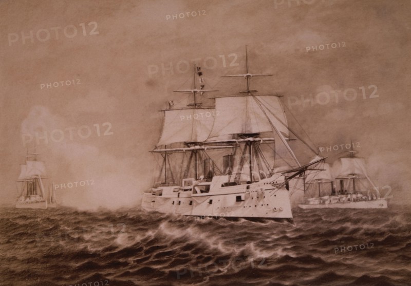 United States Navy Cruiser, U.S.S. Chicago with the Great White Fleet, circa 1890