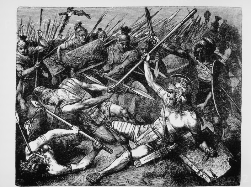 Death of Spartacus, Leader of the Slave Revolt, 71 BC, Engraving by Hermann Vogel, 1882