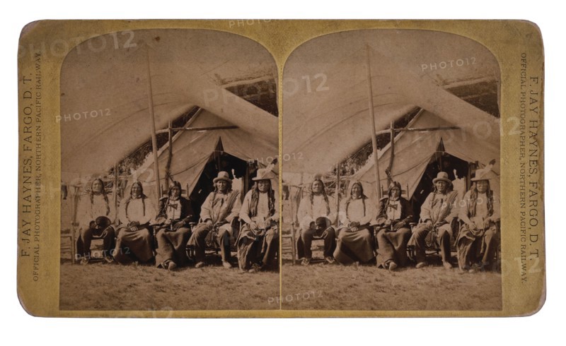 Lakota Chiefs Following their Surrender, Standing Rock Reservation, Dakota Territory, USA, Stereo Card, 1881