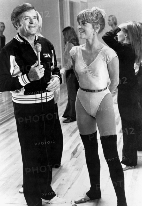 Mike Douglas, Television Talk Show Host, and Jane Fonda, on-set of "The Mike Douglas Show", Los Angeles, California, USA, 1979