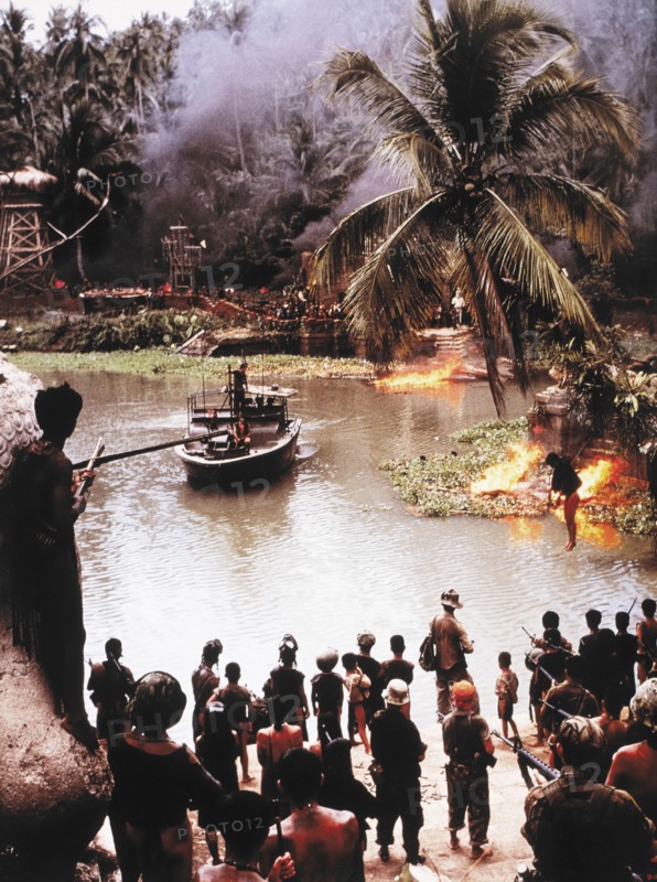 Group Scene, on-set of the Film, "Apocalypse Now", Directed by Francis Ford Coppola, 1979