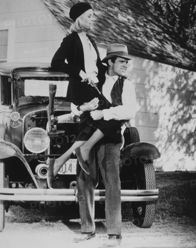 Faye Dunaway and Warren Beatty, on-set of the Film, "Bonnie and Clyde", 1967