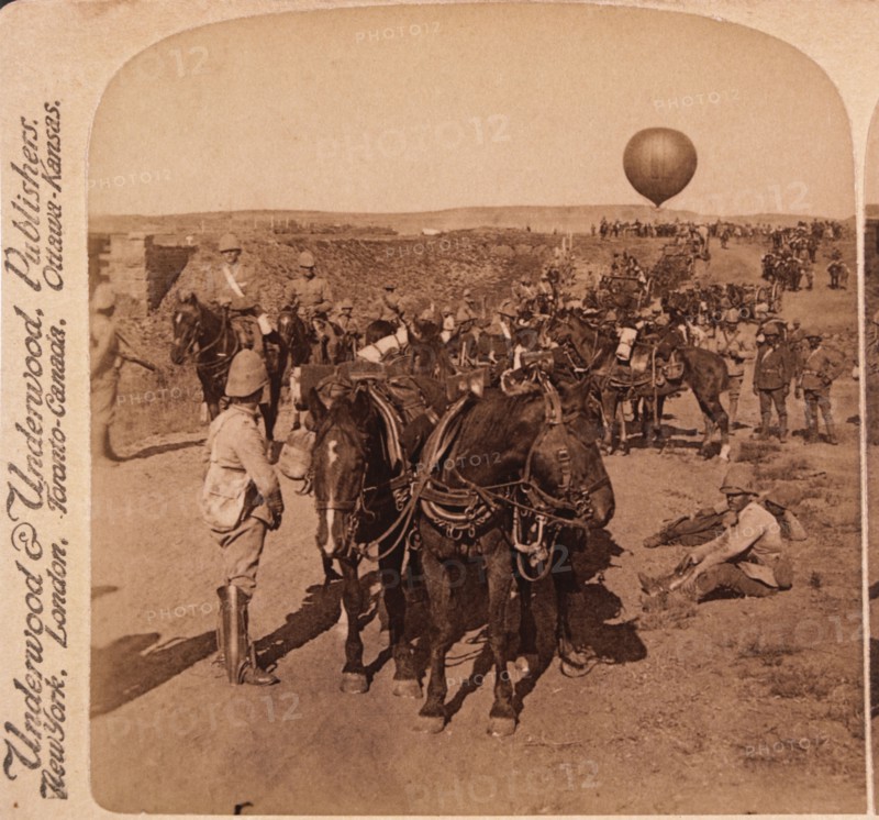 8th Battery and Balloon Corps of Lord Roberts' British Army Advancing Towards Johannesburg, South Africa, Second Boer War, Single Image of Stereo Card, 1901