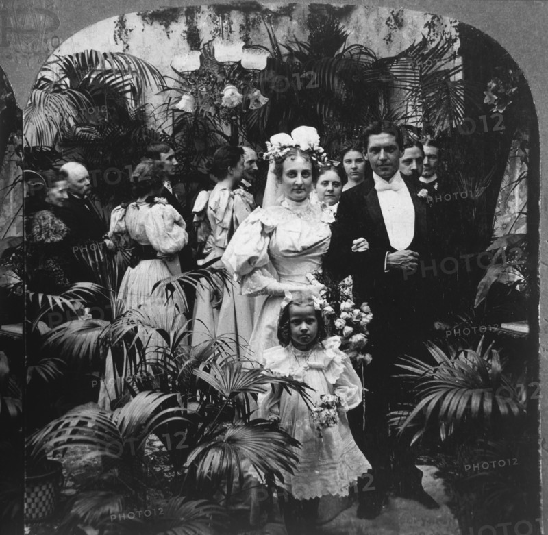 Wedding Couple with Attendants, Single Image of Stereo Card, circa 1898