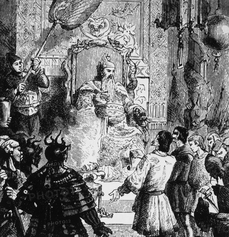 Mongolian Emperor, Kublai Khan, Welcoming Marco Polo and his Venetian Merchants, 1275