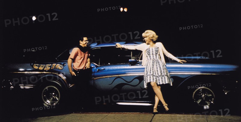 Candy Clark and Charlie Martin Smith, on-set of the Film, "American Graffiti", 1973