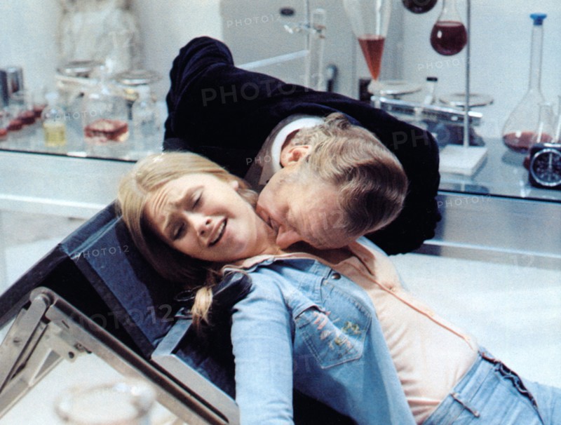 Linda Hayden and David Niven, on-set of the Film, "Vampira", 1974