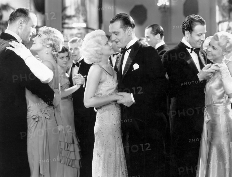 Jean Harlow and Walter Byron (center), on-set of the Film, "Three Wise Girls", 1932