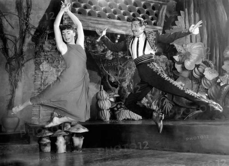 Allyn Ann McLerie, Ray Bolger, on-set of the Film, "Where's Charley?", 1952