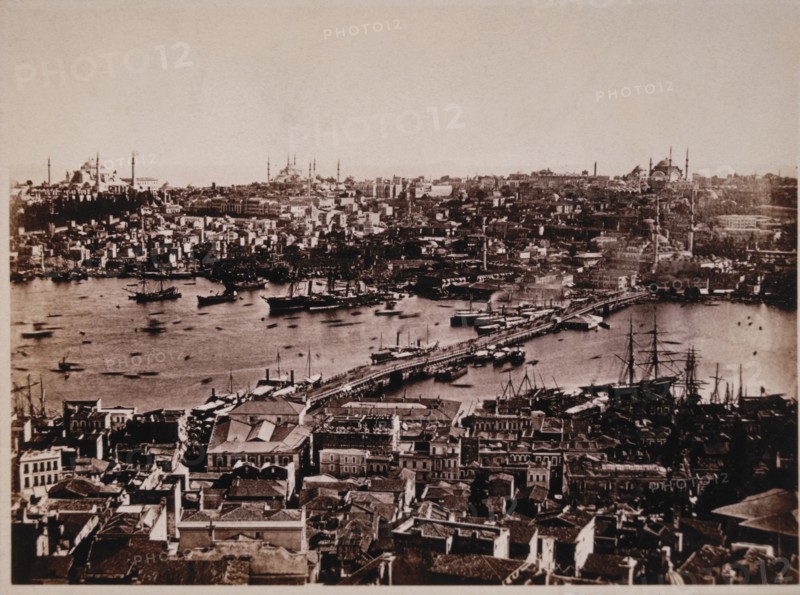Constantinople (Istanbul) with Bridge over Bosphorus, circa 1885