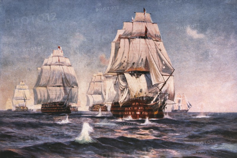Nelson's Flagship Victoria at the Battle of Trafalgar, October 21, 1805, Painting by Norman Wilkinson circa 1907