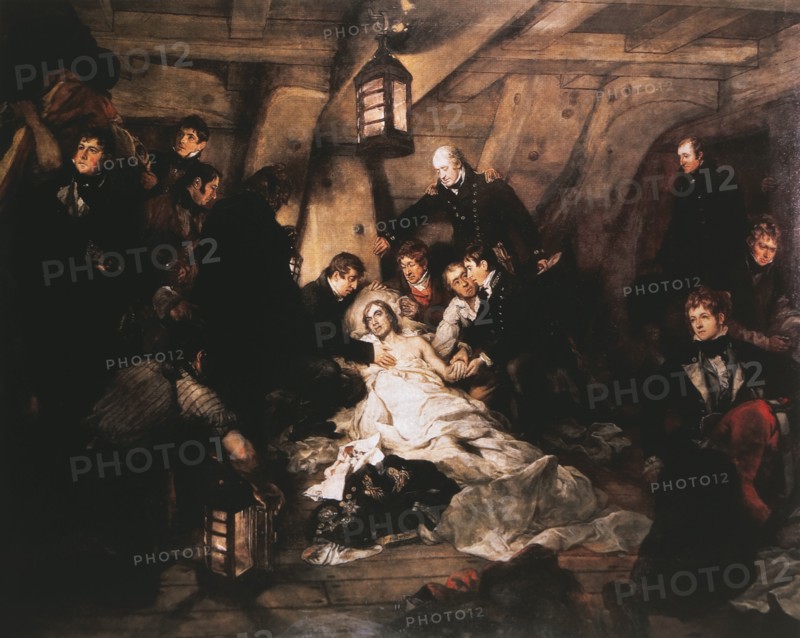The Fatally Wounded Admiral Horatio Nelson Lies Aboard the HMS Victory, 1805, Painting by Arthur William Devis circa 1807