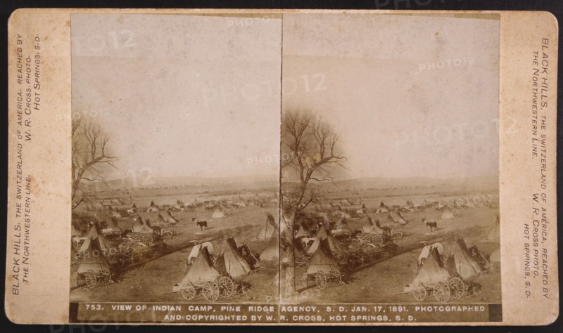 Oglala Dakota Camp, Pine Ridge Reservation, South Dakota, USA, W.R. Cross, Stereo Card, 1891