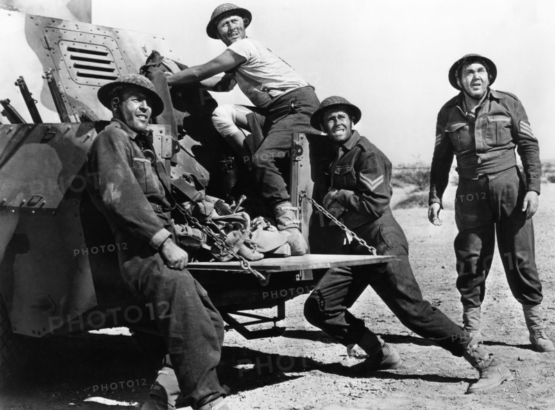 Allan Joslyn, Henry Fonda, Thomas Mitchell, on-set of the Film, "Immortal Sergeant", 20th Century Fox, 1943