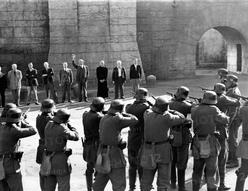 Philip Merivale, (Waving), on-set of the Film, "This Land is Mine", 1943