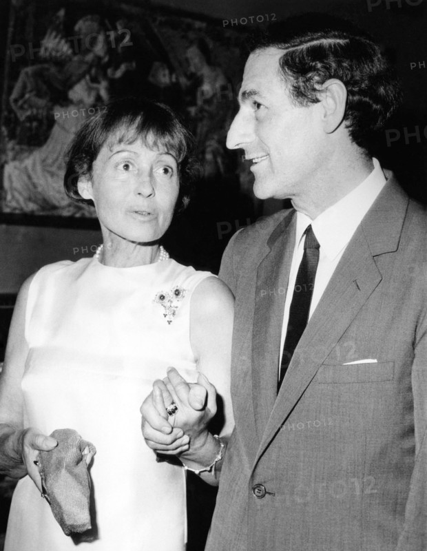 Luise Rainer with Gian Carlo Menotti at a reception to honor the 11th Anniversary of the Annual Summer Music Festival, Spoleto, Italy, 1968