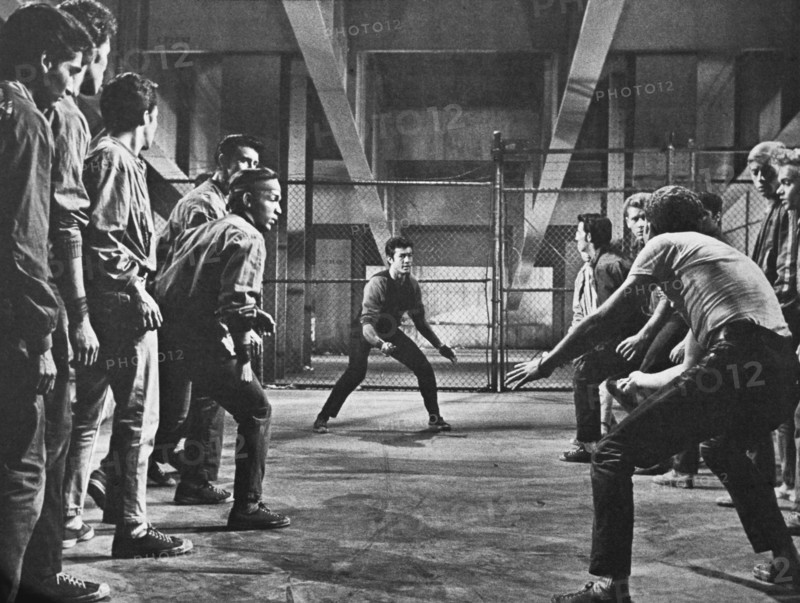 George Chakiris (center-background), Russ Tamblyn (center-foreground), Fight Scene, on-set of the Film, "West Side Story", 1961