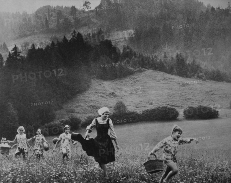 Julie Andrews and Children, on-set of the Film, "The Sound of Music", 1965