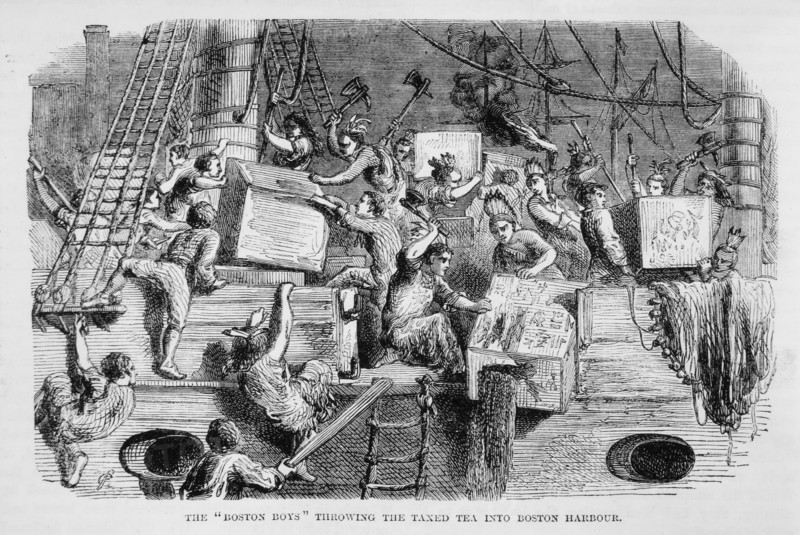 The "Boston Boys" Throwing the Taxed Tea into Boston Harbor, Boston Tea Party, Illustration