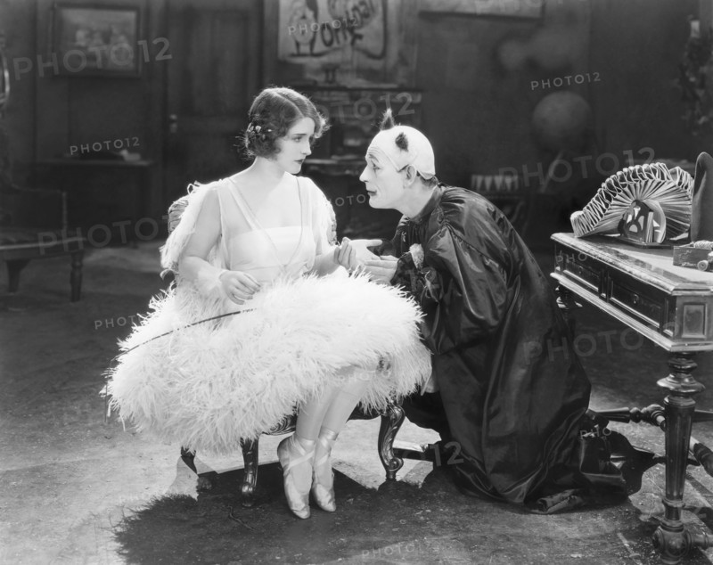 Norma Shearer, Lon Chaney, on-set of the Silent Film, "He who Gets Slapped", 1924