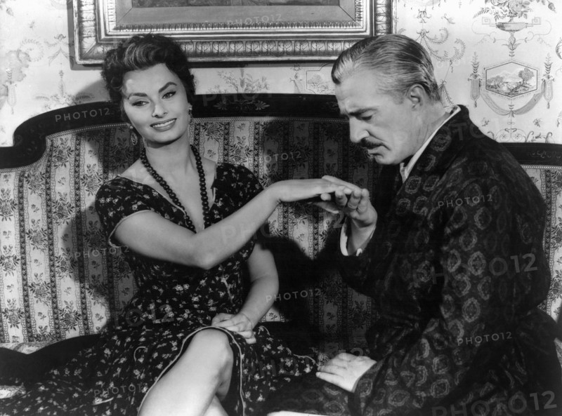 Sophia Loren, Vittorio De Sica, on-set of the Film, "Scandal in Sorrento" (aka Pane, Amore E…), 1955