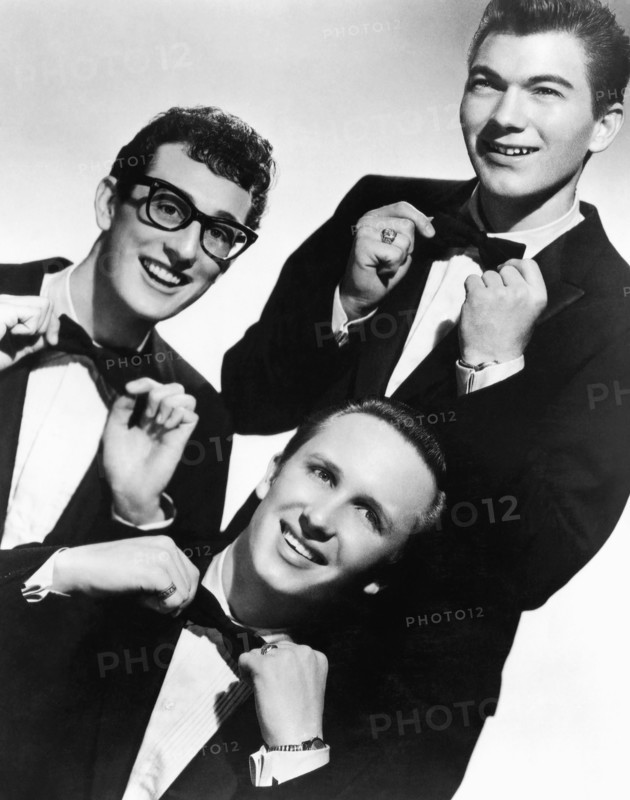 Buddy Holly & The Crickets, Buddy Holly, Jerry Allison, Joe Maudlin (bottom), circa mid 1950's
