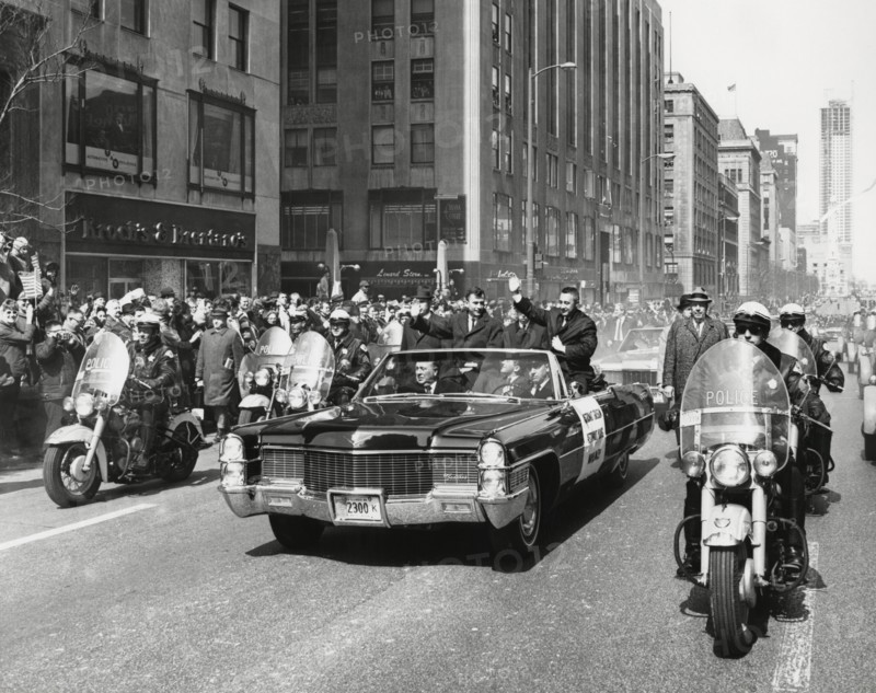Astronauts Virgil "Gus" Grissom and John Young Being Greeted by Crowd During Parade on Michigan Avenue after Completion of Gemini 3 Space Mission, Chicago, Illinois, USA, March 30, 1965