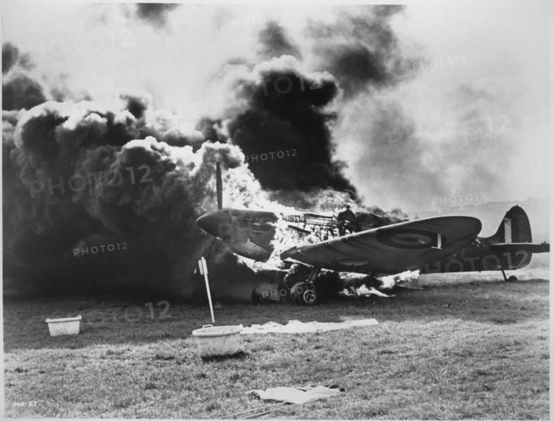 Burning WWII Fighter Airplane from the Documentary Film, "Battle of Britain", 1969