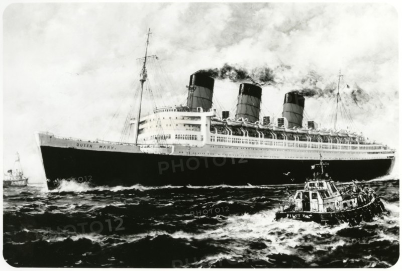 Cunard-White Star Line Ocean Liner, Queen Mary, photo from Painting of Maiden Voyage by Artist Jack Gray