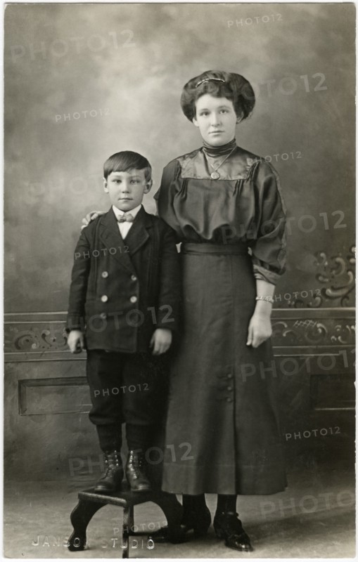 Woman with Boy Standing on Stool, Portrait, circa 1910