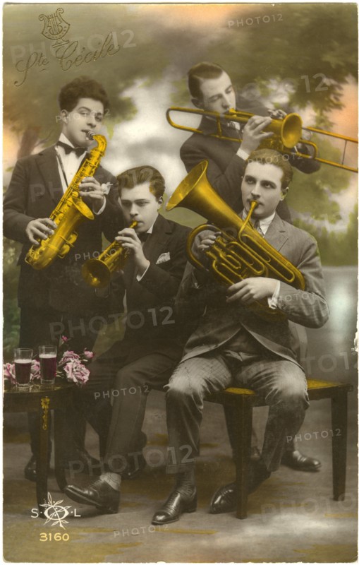 Ste Cecile, Brass Band, Hand-Colored French Postcard, 1918
