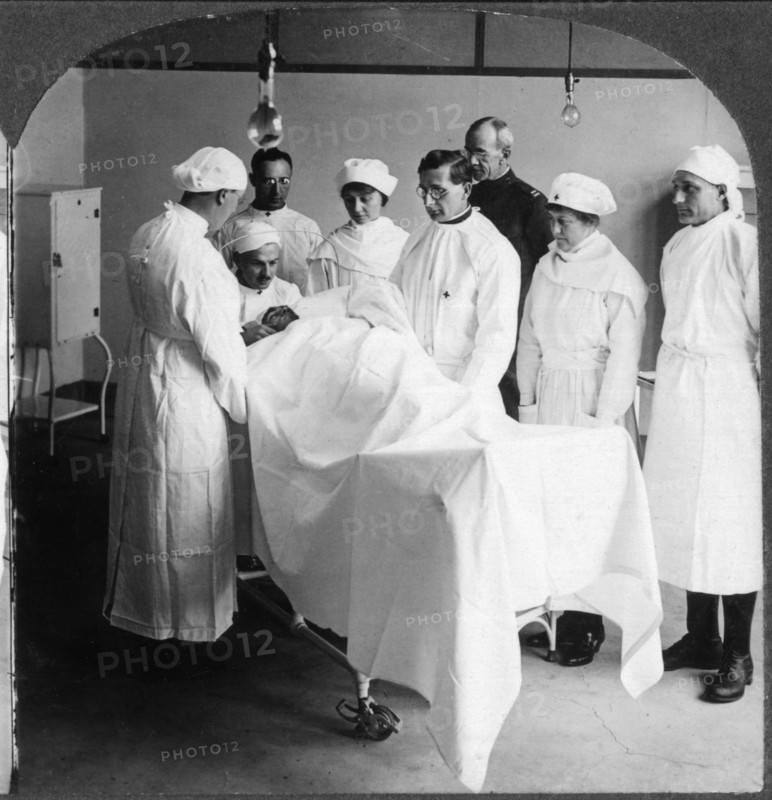 Wounded Soldier During Operation, New York City, USA, Single Image of Stereo Card, circa 1918