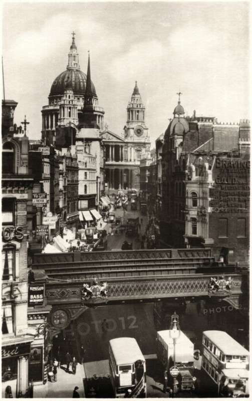 St. Paul's Cathedral from Ludgate Circus, London, England, United Kingdom, Postcard, circa 1930's