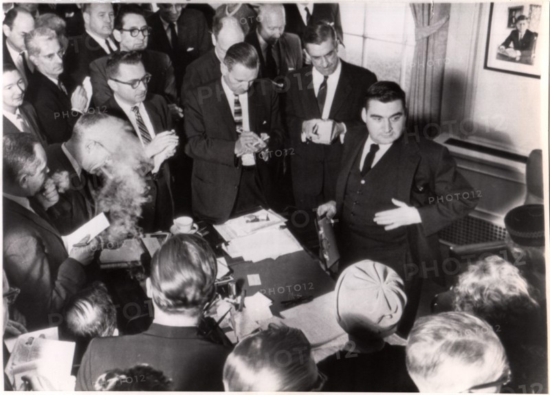 White House Press Secretary, Pierre Salinger, announcing to Reporters that U.S. President John Kennedy will make National Television Report Regarding Cuban Missile Crisis, October 22, 1962