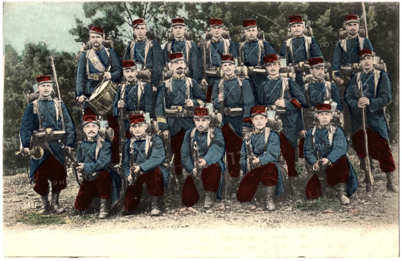 French Army, Infantry, WWI, Portrait, Hand-Colored Postcard, circa 1914