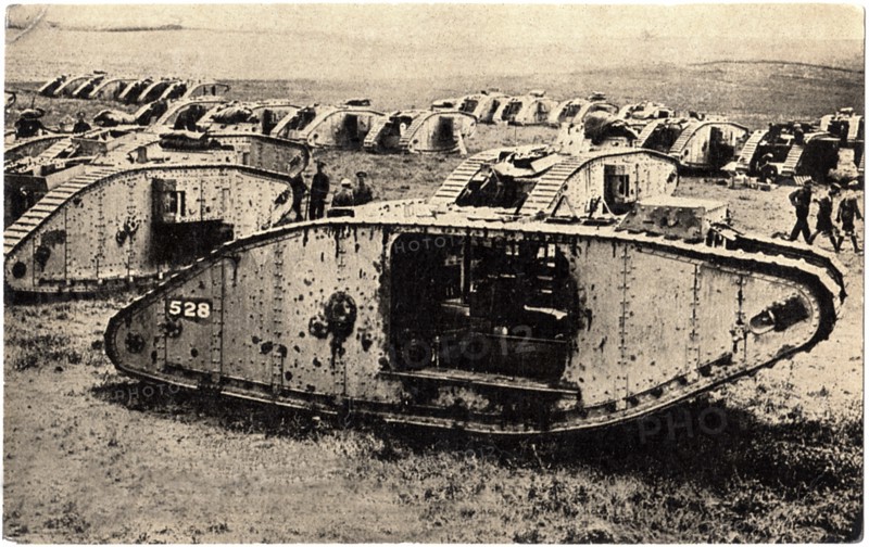British Tanks, France, WWI, Postcard, circa 1917