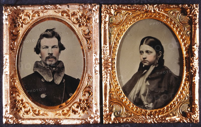 Man and Woman, Portraits in Different Frames, Daguerreotype, circa 1850's
