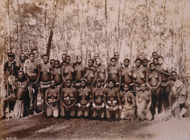 Large Group of Zulu Women and Men, Africa, circa 1890