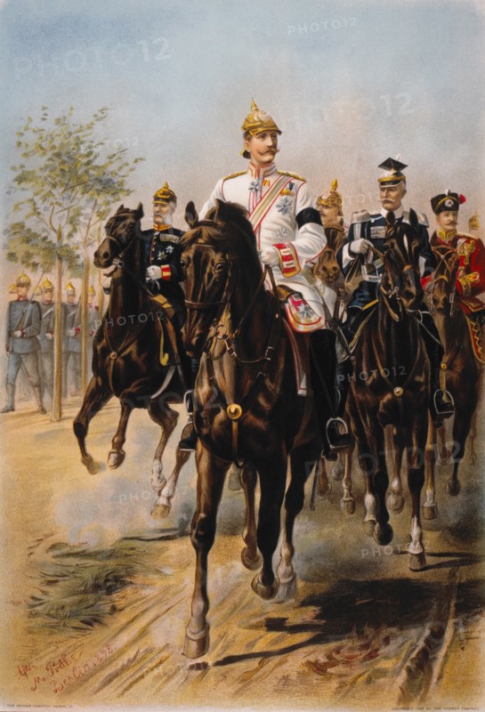 Kaiser Wilhelm with his Staff, Chromolithograph, 1899