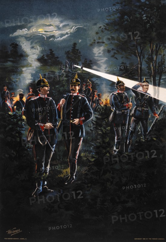 Night Picket Duty, Grand Duchy of Mecklenberg, 89th Regiment of Grenadiers, Chromolithograph, 1899